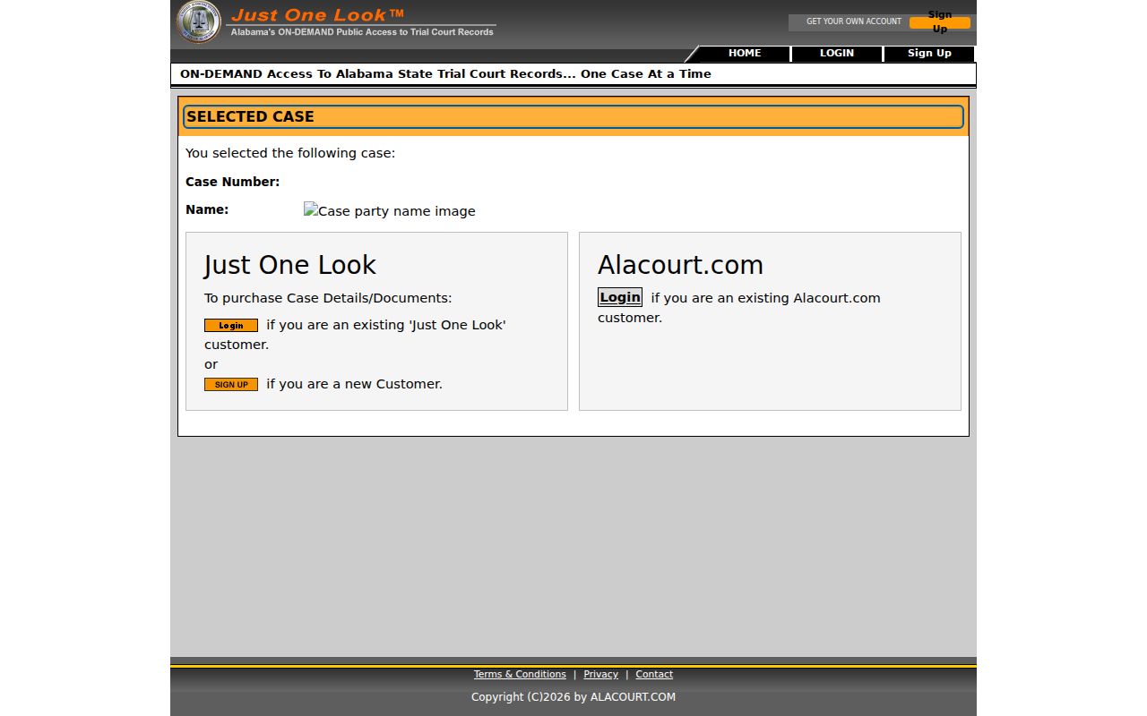 Butler County case search selected case access screen