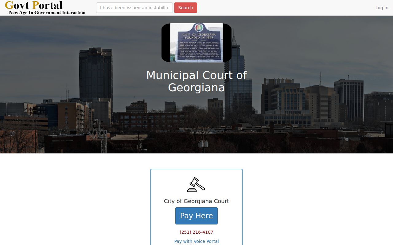 Georgiana court docket ticket and payment search interface