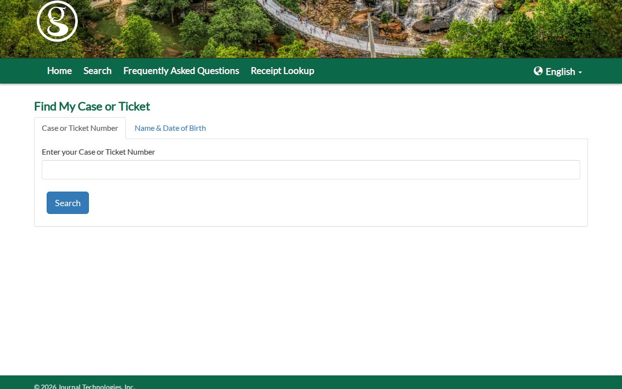 Greenville court docket vendor ticket search interface requiring court verification